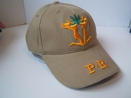 PR Initials P R Puerto Rico Hat Beige Hook Loop Baseball Cap - £12.71 GBP