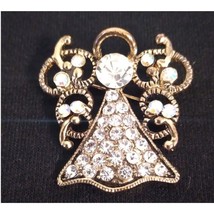 Vintage Gold Silver Toned Rhinestones Angel Guardian Pin Brooch - £15.03 GBP