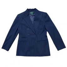 $240 Ralph Lauren Pin Stripe Double breasted Blazer 8P navy wool suit jacket PM - £46.99 GBP