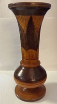 Natural Multi Wood Floral Wood Turned Vase On Pedestal Base 9 Inches St Marten - £12.13 GBP