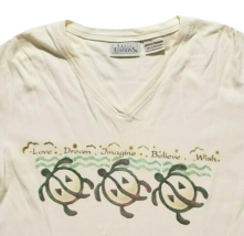 Y2K Sea Turtle T-Shirt M Vtg Hand Stencil Craft Ivory Baby Tee Love Wish Believe - £19.69 GBP