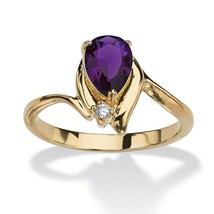 Womens 18K Gold Plated Pear Shaped Amethyst Ring Size 5,6,7,8,9,10 - £63.26 GBP