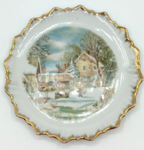 CURRIER &amp; IVES Collector Plate THE FARMER&#39;S HOME Winter Gold Trim Spiked... - £7.74 GBP