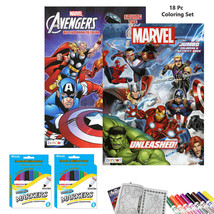 18 PC Marvel Avengers Coloring Books Set Kids Drawing Activity Washable Markers - £27.26 GBP