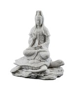 KWAN YIN RISING FROM THE SEA STATUE Quan Yin Buddha Goddess White Marble... - $54.95