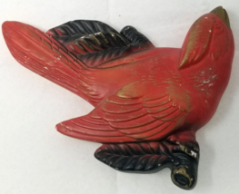 MCM Red Bird Wall Hanging Chalkware Gold Accents Imperfect Vintage - $18.95