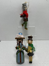 Vintage Wood Christmas Ornament Lot of  3 Carollers and Ice Skater Figures - £11.68 GBP