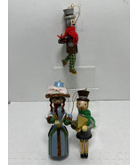 Vintage Wood Christmas Ornament Lot of  3 Carollers and Ice Skater Figures - £11.75 GBP