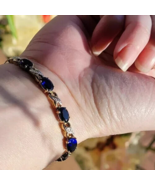 Women&#39;s 9Ct Lab Created Oval Cut Sapphire Bracelet in 14k Yellow Gold Pl... - $4,606.12 MXN