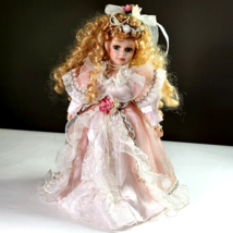 Vintage Porcelain Doll Goldenvale 1-2000 Long Blonde Hair Curled Blue Eyes Pink - £20.53 GBP