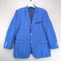 Alan Flusser Linen Blend Blue Plaid Sports Coat Men&#39;s 44R Blazer Jacket ... - $55.00