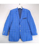Alan Flusser Linen Blend Blue Plaid Sports Coat Men&#39;s 44R Blazer Jacket ... - $77.24 CAD