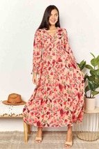 Double Take Floral Frill Trim Flounce Sleeve Plunge Maxi Dress - £35.02 GBP