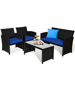 Patio 4PCS Rattan Furniture Conversation Set Cushion Table Sofa Garden Navy - £320.54 GBP