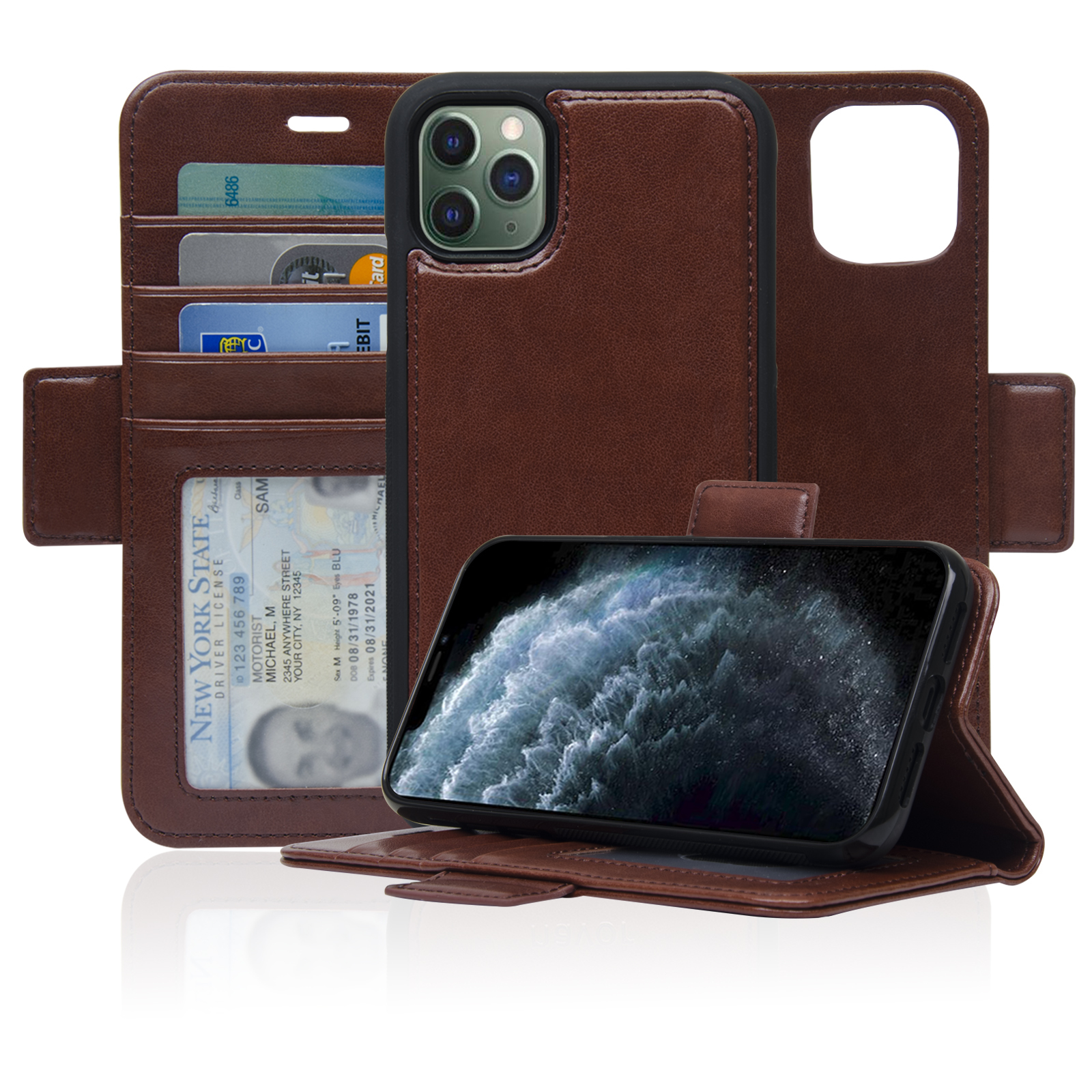 Navor  Detachable Magnetic Wallet Case for iPhone 11 Pro Max 6.5' Dark Brown