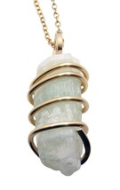 Lemurian Aquatine Ultramarine Calcite Crystal Pendant Amulet Merlin&#39;s Go... - £33.72 GBP