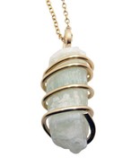 Lemurian Aquatine Ultramarine Calcite Crystal Pendant Amulet Merlin&#39;s Go... - $44.44