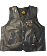 Harley Davidson Mens Black Leather Snap Vest Size XL With Ride Pins - $75.99