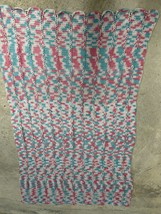 Handmade Crochet Afghan Scalloped Edge Pink Blue &amp; Off White 38”x61” - £14.80 GBP