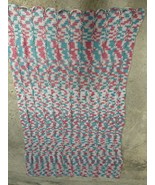 Handmade Crochet Afghan Scalloped Edge Pink Blue &amp; Off White 38”x61” - £15.01 GBP