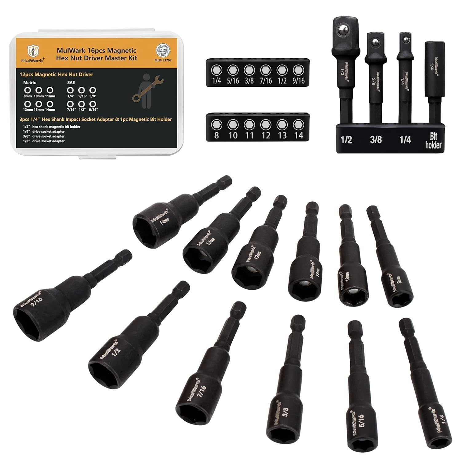 Primary image for 16Pc Magnetic Nut Driver Set - 1/4 Hex Head Impact Driver Bit Set |Sae And Metri