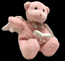 Gund Plush God Bless Baby 11&quot; Pink Angel Teddy Bear Plushie Angel Baby Gund New - £28.22 GBP