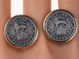 1926 1927 Silver sixpence cufflinks with gilt sterling mounts - £93.45 GBP