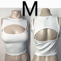 White Ribbed Cut Out Fashion Crop Top~Size M - £16.83 GBP
