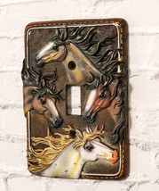 Set of 2 Western Rustic 4 Colorful Wild Horses Wall Single Toggle Switch... - $25.99