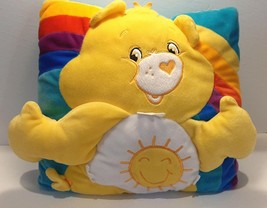 Care Bears Rare SUNSHINE BEAR 3 Dimensional Throw Pillow 13” X 13” 2004 Rainbow - £24.17 GBP
