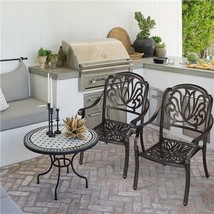 Patio Metal Bistro Set Outdoor Furniture Garden Table Chair Bronze Sturdy, 2Pcs - £146.78 GBP