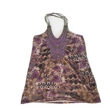 Love Notes Cute Colorful Purple Floral Embroidered Top Sleeveless Size S... - £14.01 GBP