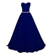 Kivary Plus Size Pleats Beaded Tulle Formal Long Evening Prom Dresses Royal Blue - £103.50 GBP