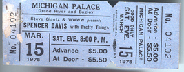 SPENCER DAVIS With PRETTY THINGS 1975 Vintage Ticket Stub Michigan Palac... - £7.64 GBP