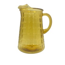 Anchor Hocking Optic Yellow Amber Glass Waffle Block Pitcher Ice Lip MCM Vintage - £29.35 GBP