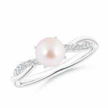 ANGARA Japanese Akoya Pearl Twist Shank Ring with Diamonds for Women in 14K Gold - £610.02 GBP