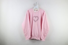 Vtg 90s Streetwear Womens XL Distressed Sequin Heart Layered Crewneck Sweatshirt - £31.61 GBP