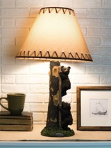 Rustic Forest 2 Bear Cubs Climbing Tree Ladder Table Lamp Statue with Sh... - £78.62 GBP