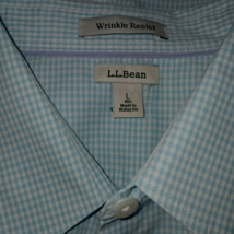 L.L. BEAN WRINKLE RESIST MEN&#39;S LS GREEN CHECKED COTTON DRESS SHIRT-LREG.... - $17.99