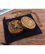 NauticalMart Antique Finish Brass Sundial Compass W/Chain &amp; Velour Bag - $932.78 MXN