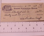 Vintage First National Bank Check June 22 1949  - £3.93 GBP