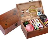 Vintage Wooden Sewing Kit Box - Complete Repair Set with Accessories for... - $35.83