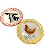 Pioneer Woman Gingham Appetizer Plates Cows Chicken 7&quot; Dessert - £17.17 GBP