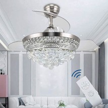 Crystal Chandelier Fandelier Chrome Ceiling Fan 42 Inch With, Bedroom - £290.75 GBP