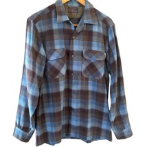 Vintage Pendleton Mens 100% Wool Board Shirt Blue Grey Flannel M Cowboy Outdoors - $43.53