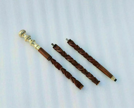 Vintage Wooden Walking Stick Brass Knob Handle 37" Adjustable Cane For Senior - £46.95 GBP