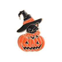 Enamel Metal Lapel Hat Pin - New -  Black Cat &amp; Jack O&#39;Lantern - £10.27 GBP