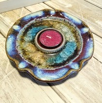 Art Pottery Glass Accent Glazed Tealight Candle Holder Plate 5.75&quot; USA - £7.13 GBP