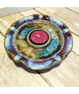 Art Pottery Glass Accent Glazed Tealight Candle Holder Plate 5.75&quot; USA - £7.03 GBP