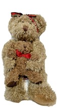 Russ Bear Marmie Momma and Baby Bear Plush Brown Red Plaid Bow 10 Inches - £6.75 GBP